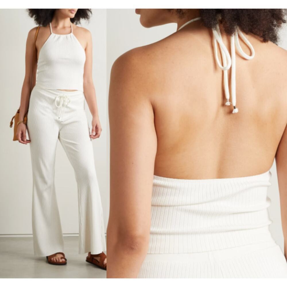 The Range Primary Rib Rope Cropped Halter Tank Top White Womens Size S NWT